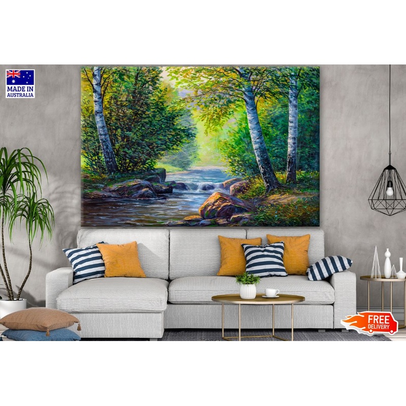 Stunning Forest with Water Stream Painting Print 100% Australian Made