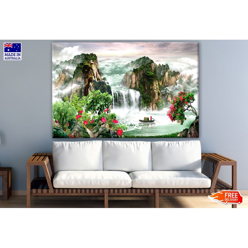 Stunning Waterfall Landscape Painting Print 100% Australian Made