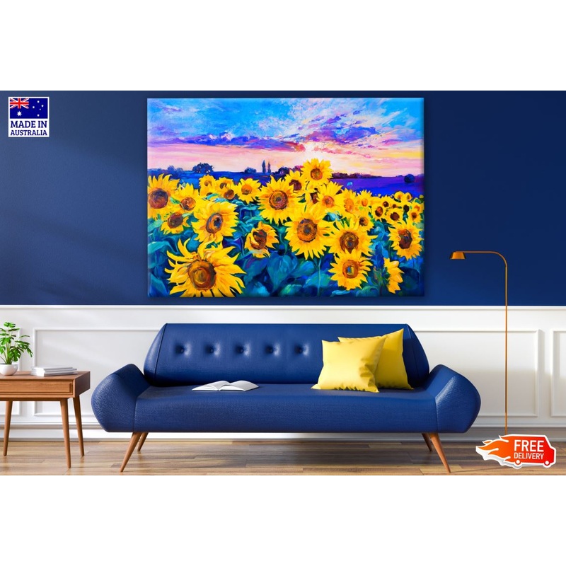 Sunflower Field Watercolor Painting Print 100% Australian Made