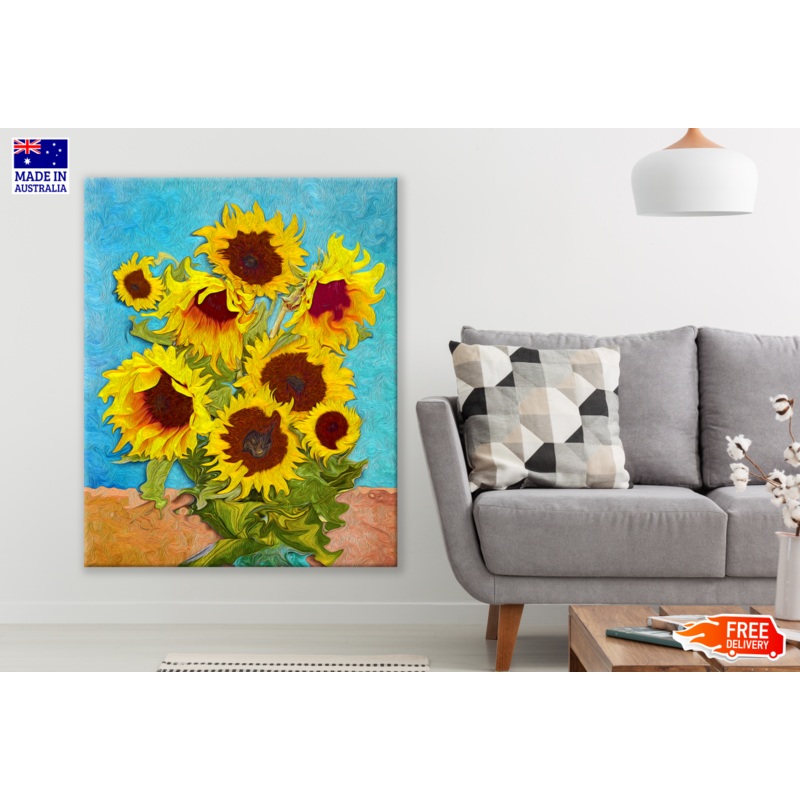 Sunflower Plant Oil Painting Print 100% Australian Made