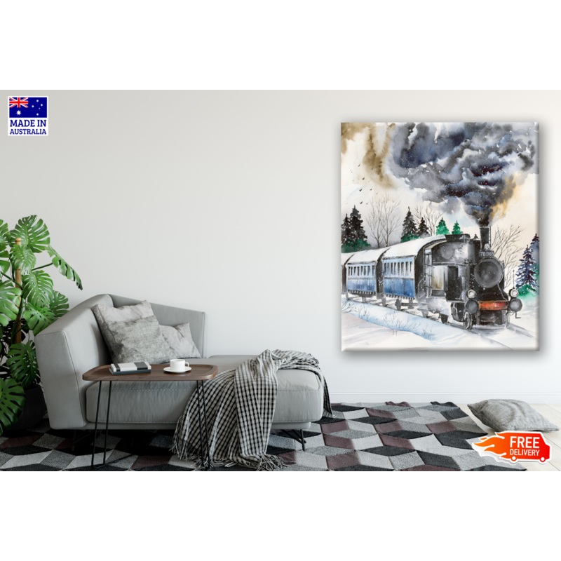 Train on Snow Painting Print 100% Australian Made