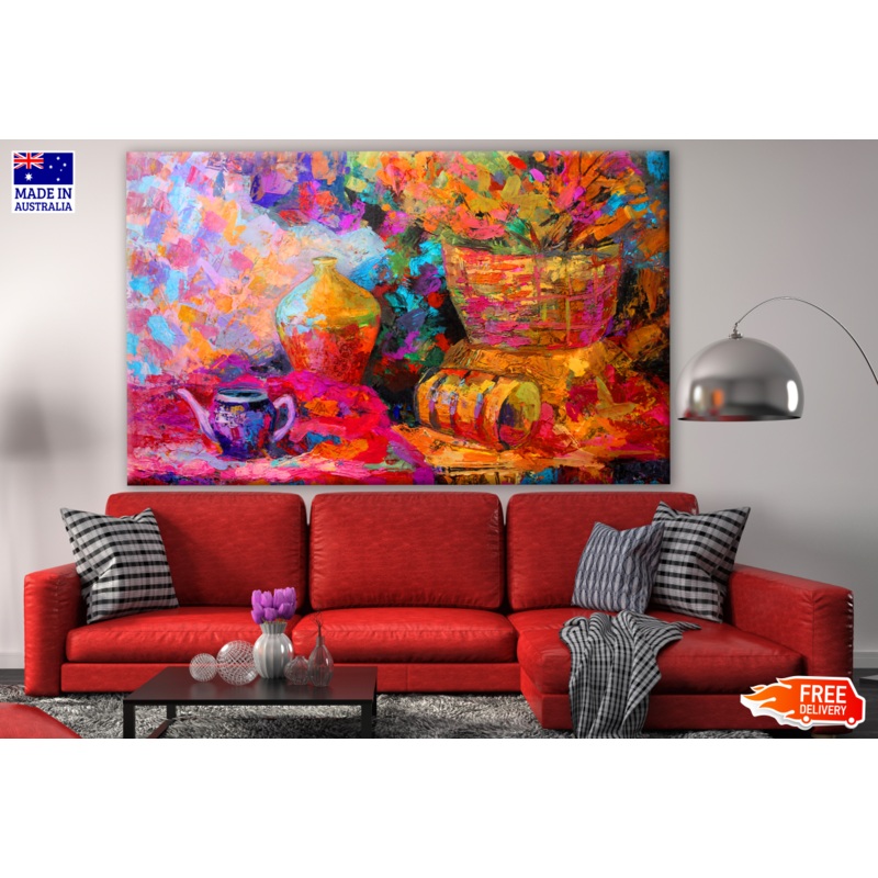 Vase, Teapot and Basket Modern Painting Print 100% Australian Made
