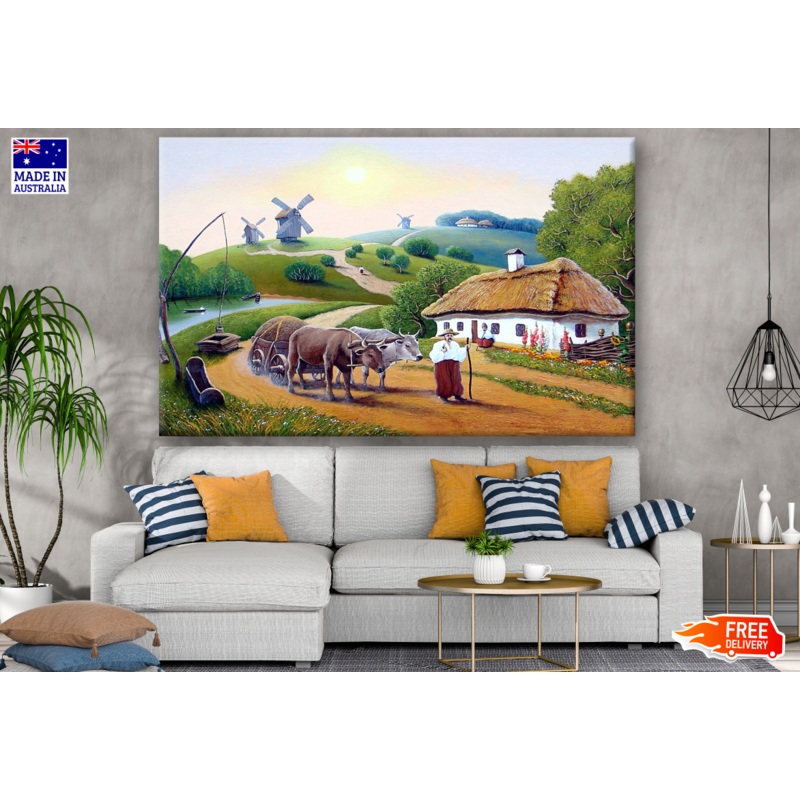 Village Landscape Painting Print 100% Australian Made
