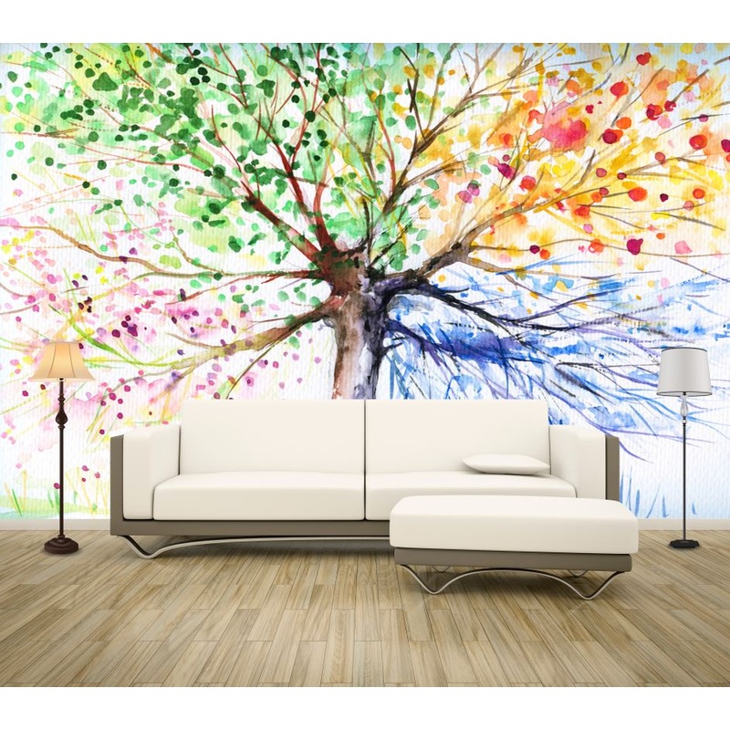 Wallpaper Murals Peel and Stick Removable Colorful Tree Painting High Quality