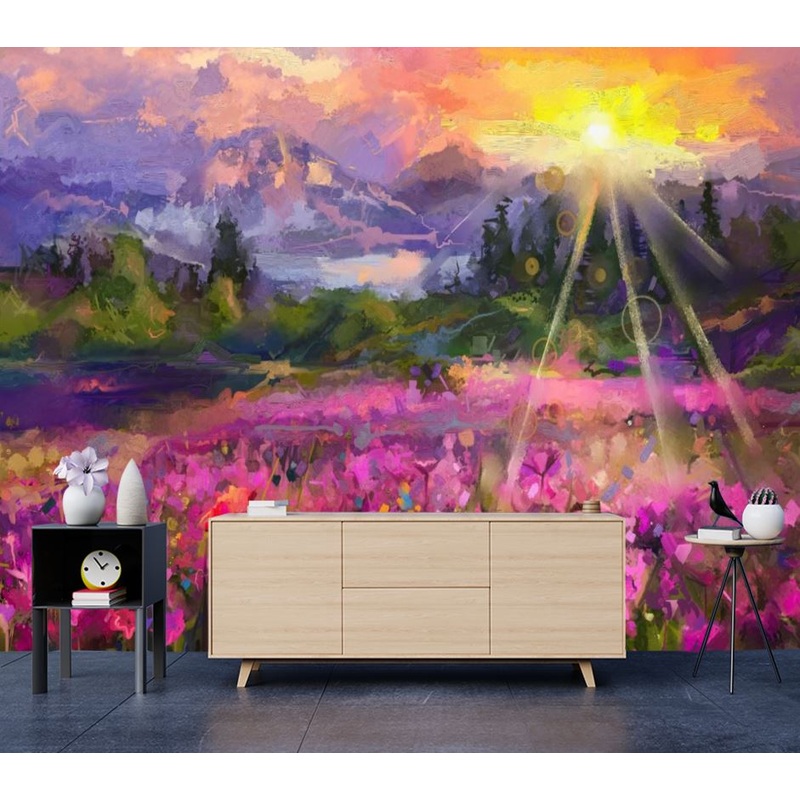 Wallpaper Murals Peel and Stick Removable Flower Field Watercolor Painting High Quality