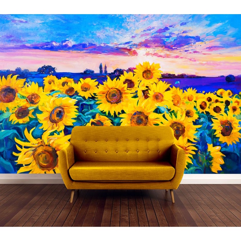 Wallpaper Murals Peel and Stick Removable Sunflower Field Painting High Quality