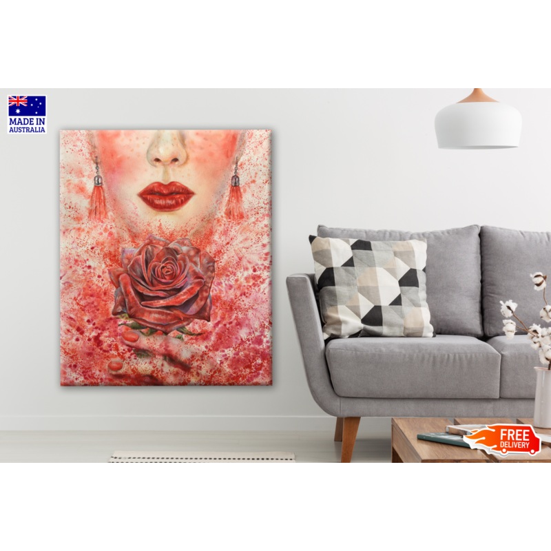 Watercolor Beautiful Girl Holding a Red Rose in Her Hands Painting Print 100% Australian Made