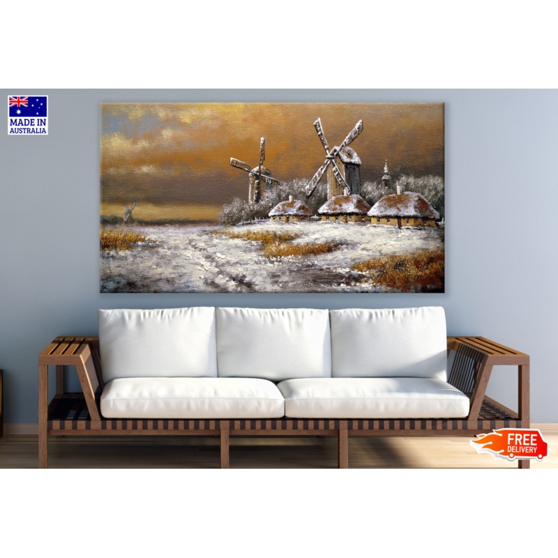 Windmill & Houses in Country Painting Print 100% Australian Made
