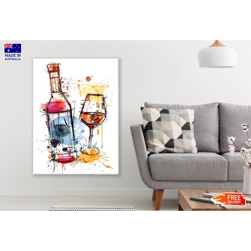 Wine Bottle & Glass Drawing Print 100% Australian Made