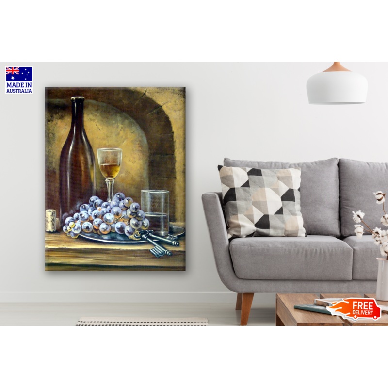 Wine Grapes & Key Painting Print 100% Australian Made