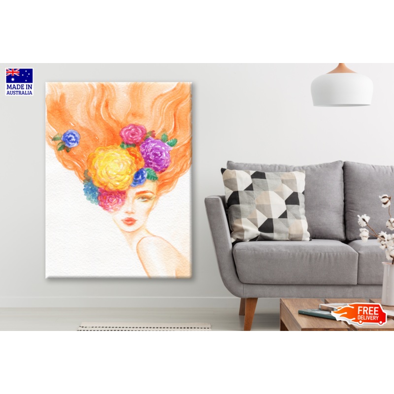 Woman Face Portrait Fashion Illustration Floral Watercolor Painting Print 100% Australian Made