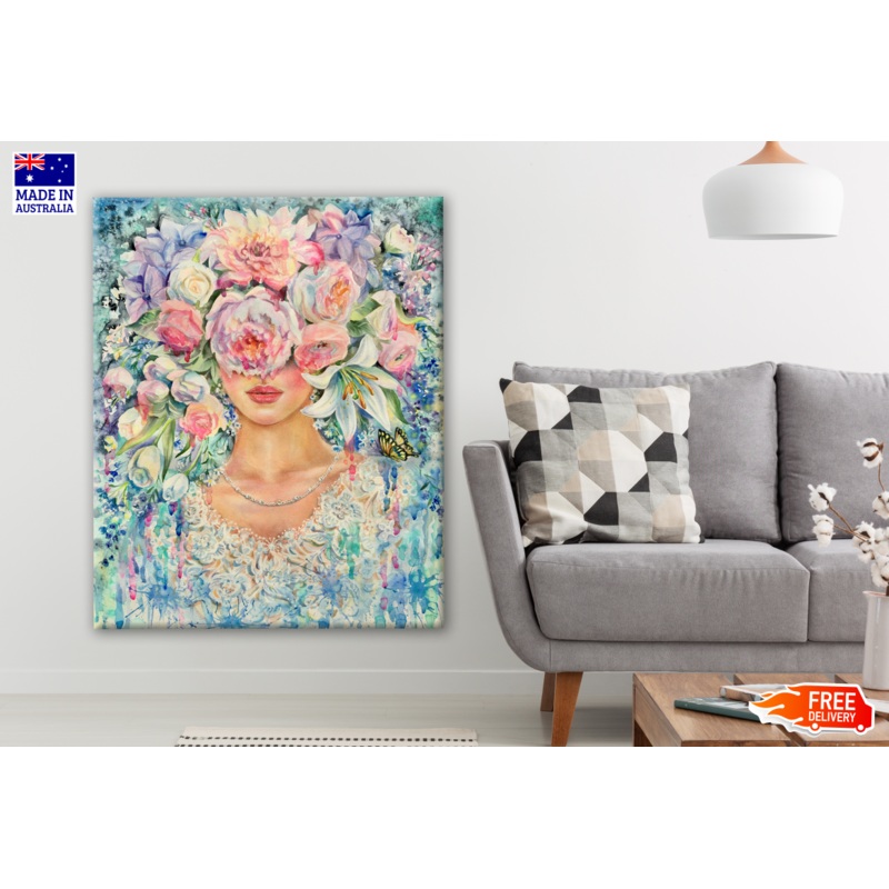 Woman Face with Floral Design Watercolour Painting Print 100% Australian Made