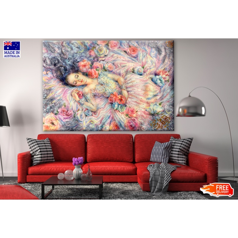 Woman Sleeping in Flowers Painting Print 100% Australian Made