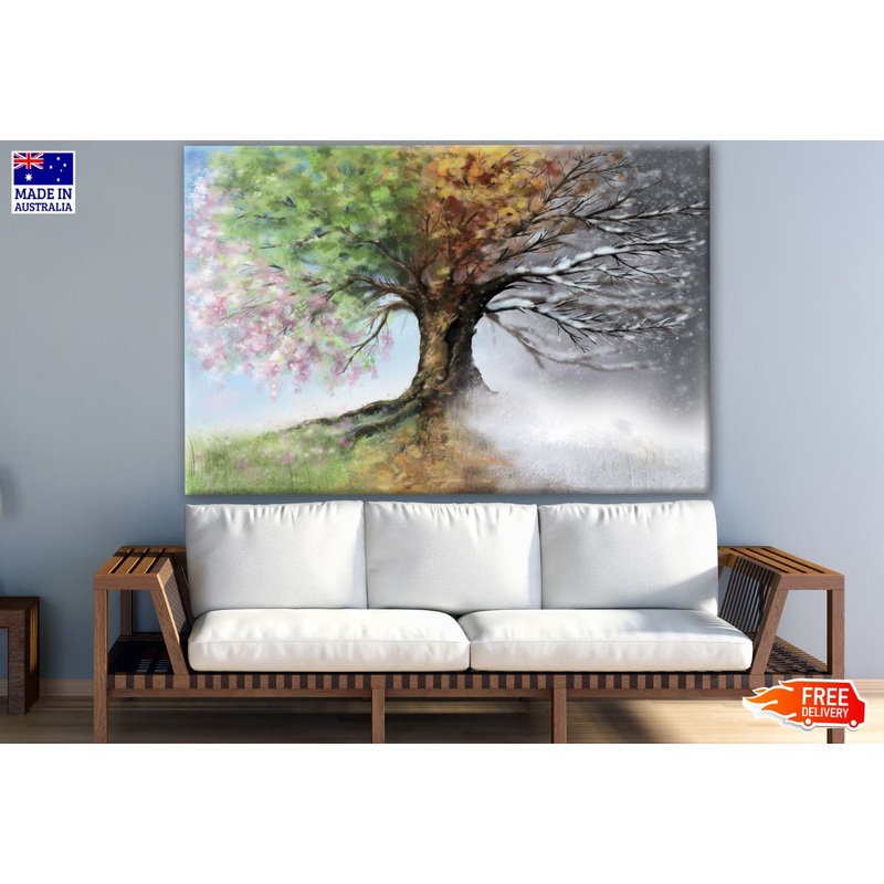 4 Season Showing Tree Watercolor Painting Print 100% Australian Made
