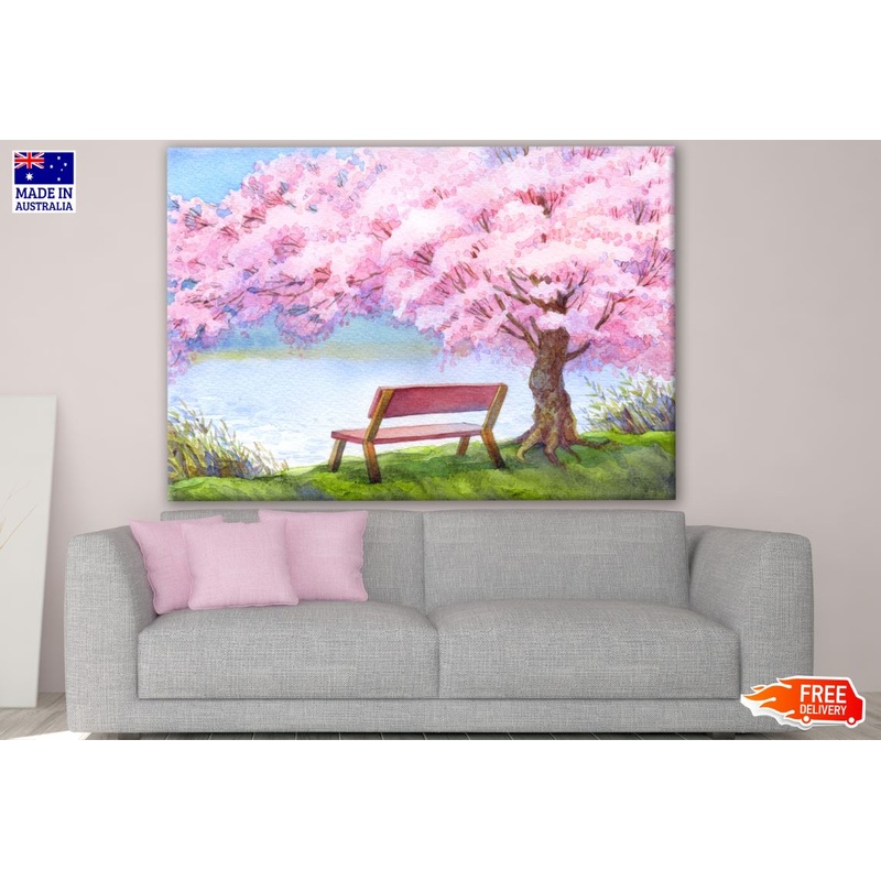 Blossom Tree & Bench Watercolor Painting Print 100% Australian Made