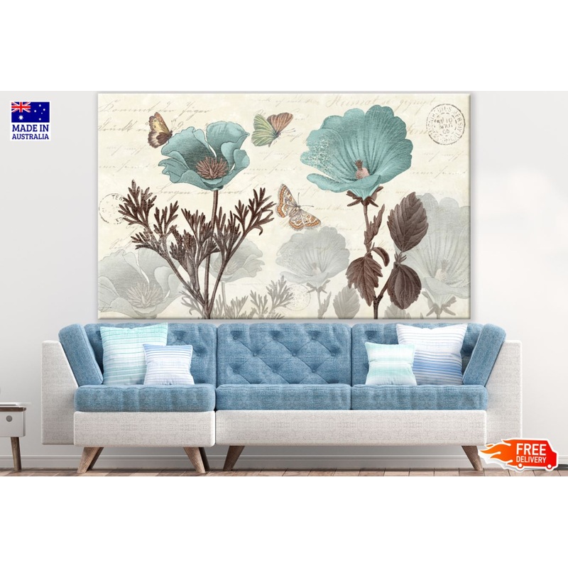 Blue Floral Scenery Watercolor Painting Print 100% Australian Made