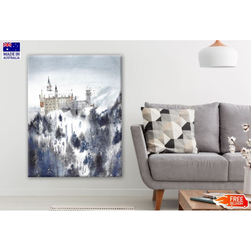 Castle on Hill Watercolor Painting Print 100% Australian Made