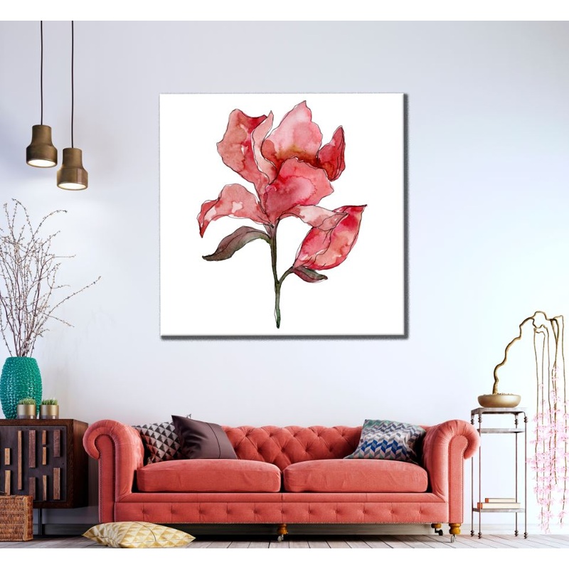 Square Canvas Red Flower Watercolor Painting High Quality Print 100% Australian Made