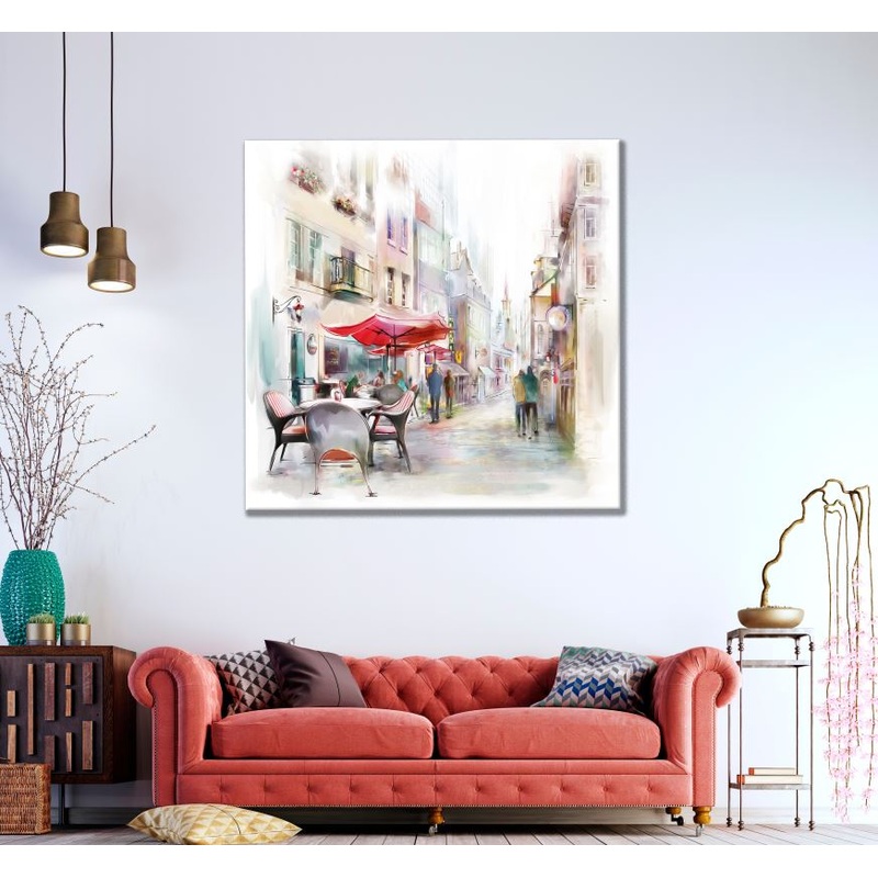Square Canvas Street Restaurant Painting High Quality Print 100% Australian Made