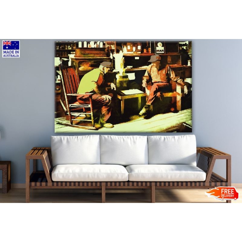 Two Old Men Talking Oil Painting Print 100% Australian Made