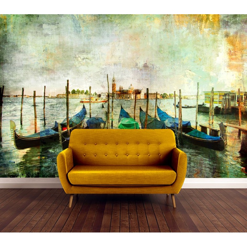 Wallpaper Murals Peel and Stick Removable Boats on River Watercolor Painting High Quality