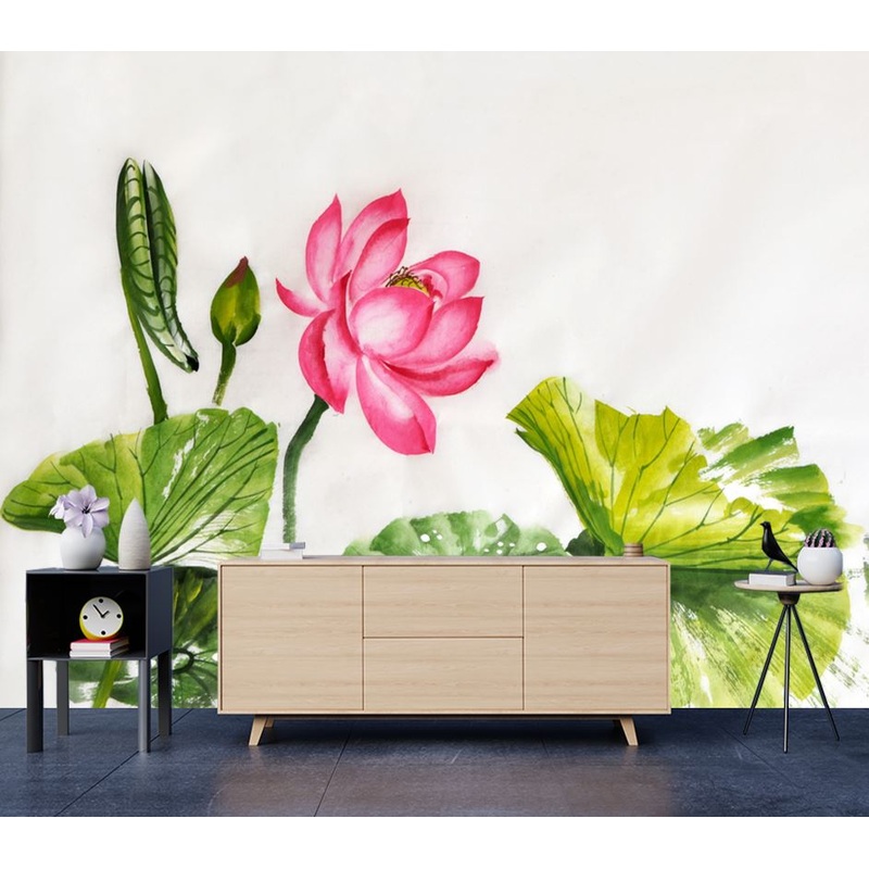 Wallpaper Murals Peel and Stick Removable Lotus Flower Watercolor Painting High Quality