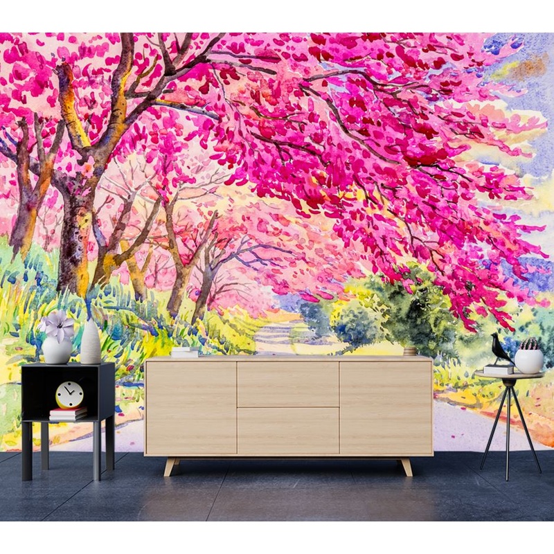 Wallpaper Murals Peel and Stick Removable Pink Flower Trees Painting High Quality