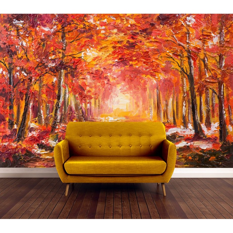 Wallpaper Murals Peel and Stick Removable Red Tree Forest Watercolor Painting High Quality