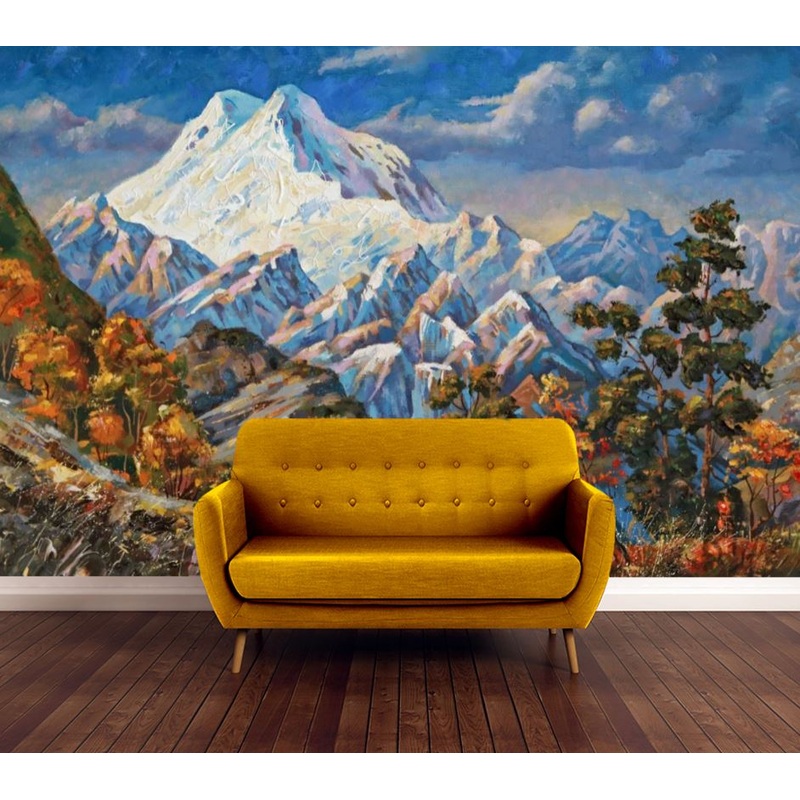 Wallpaper Murals Peel and Stick Removable Snow Capped Mountain Painting High Quality