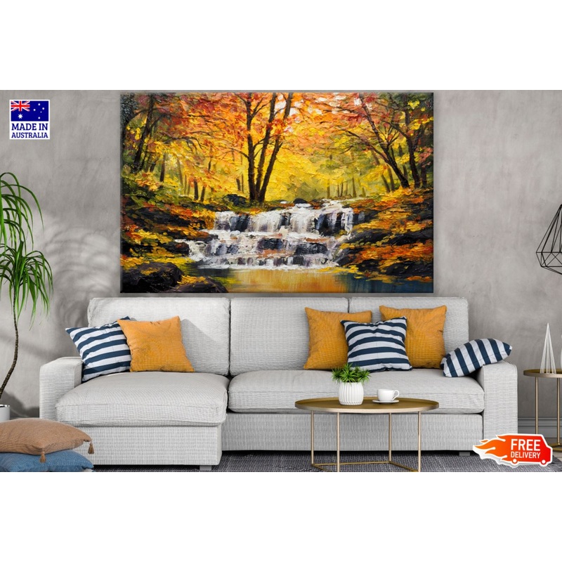 Water Stream in Forest Oil Painting Print 100% Australian Made