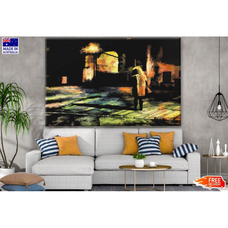 Woman Walking in Street Oil Painting Print 100% Australian Made