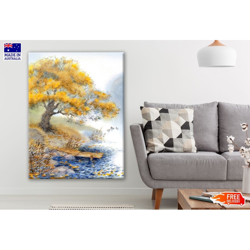 Yellow Leafy Tree Watercolor Painting Print 100% Australian Made