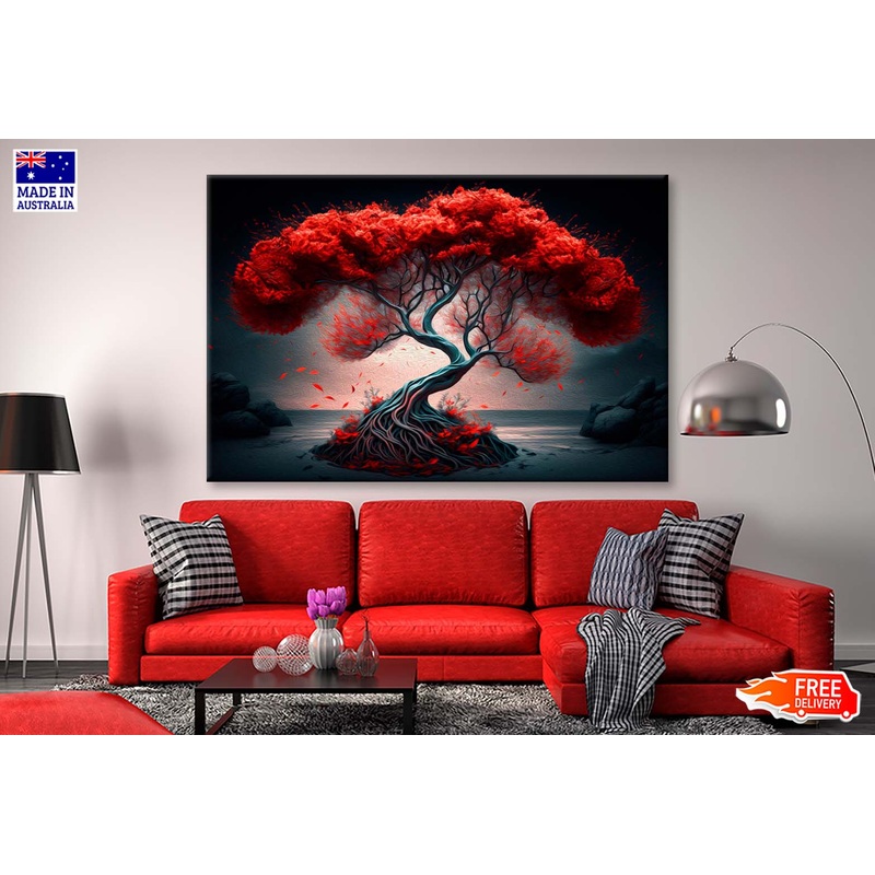 3d Red Single Tree Scenery Art Wall Art Limited Edition High Quality Print