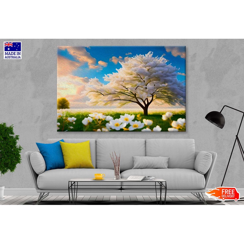 Abstract White Tree & Flower Wall Art Limited Edition High Quality Print