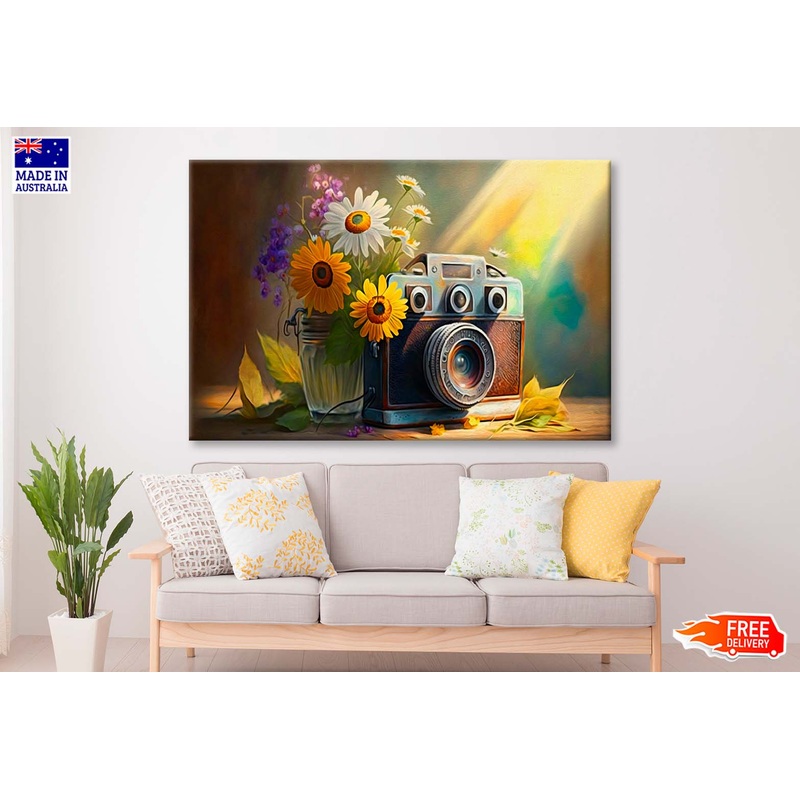 Camera with Fresh Flowers & Sun Wall Art Limited Edition High Quality Print