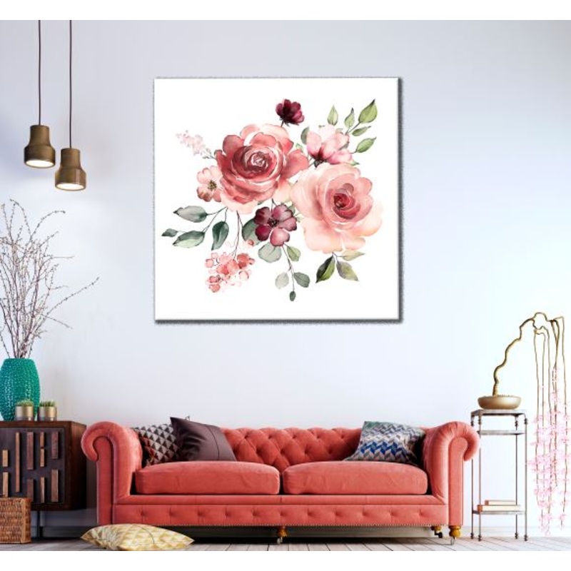 Square Canvas Rose Flowers Watercolor Painting High Quality Print 100% Australian Made