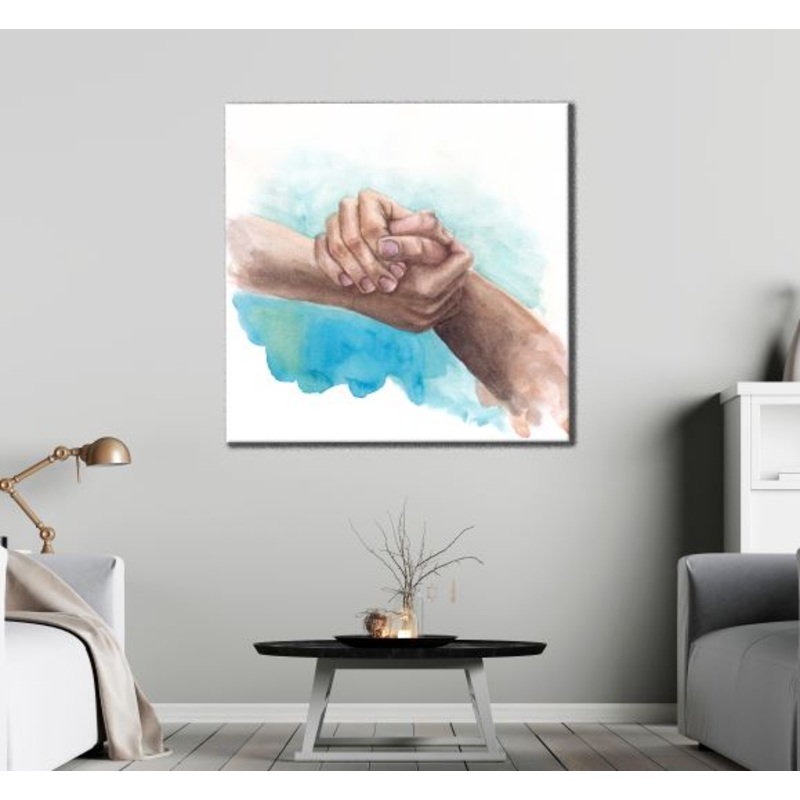 Square Canvas Shaking Hands Watercolor Painting High Quality Print 100% Australian Made