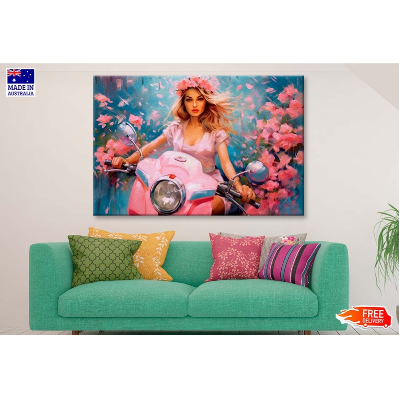 Stylish Girl Scooter Abstract Painting Wall Art Limited Edition High Quality Print
