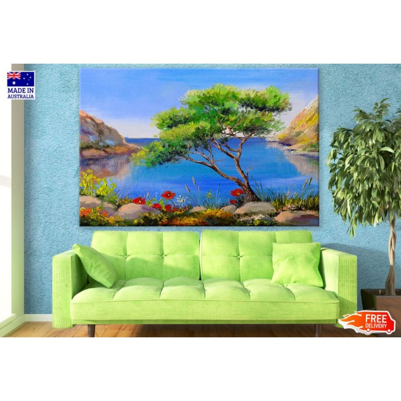 Tree near Lake Oil Painting Print 100% Australian Made