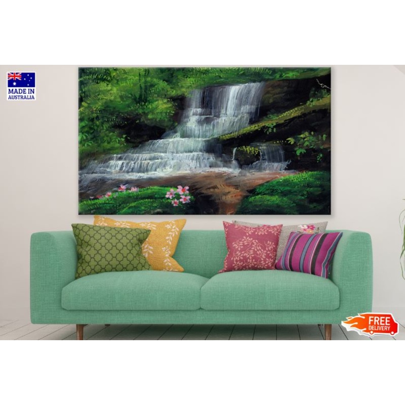 Waterfall Scenery Oil Painting Print 100% Australian Made