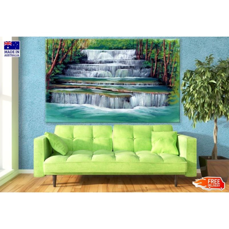 Waterfall Scenery Watercolor Painting Print 100% Australian Made
