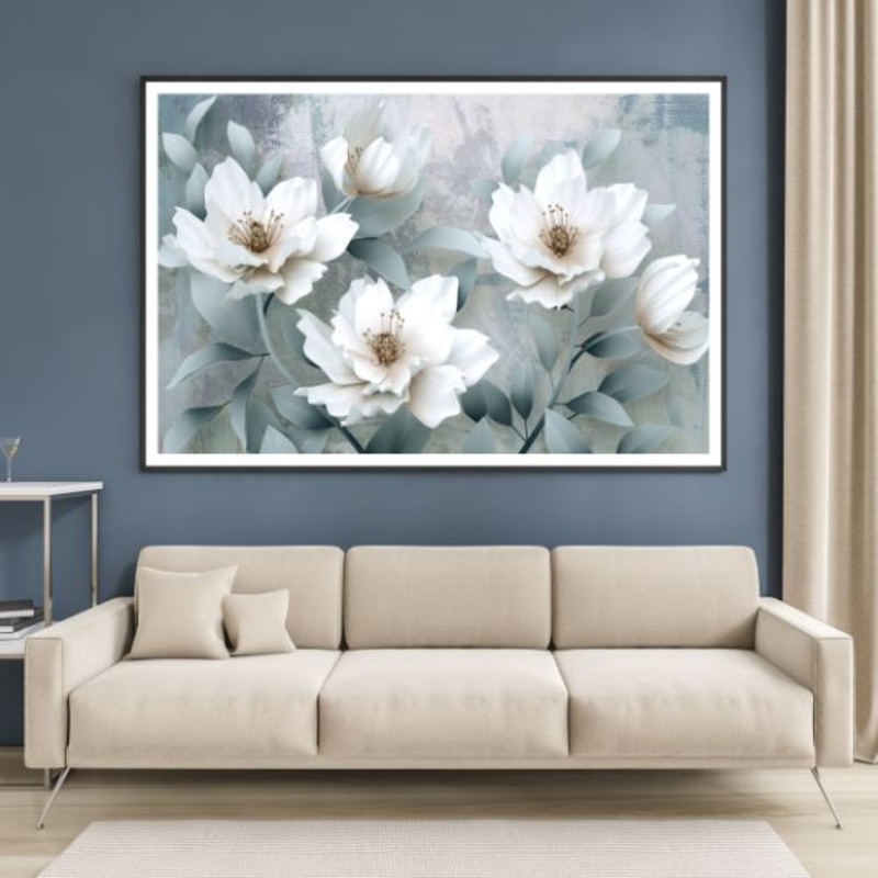 White Flowers Oil Painting Home Decor Premium Quality Poster Print Choose Your Sizes