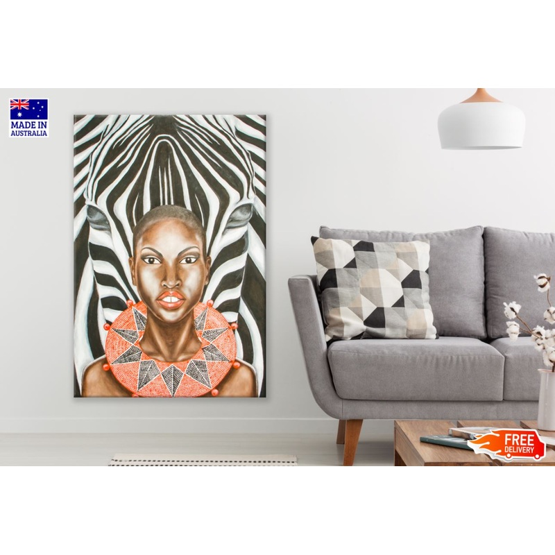 African Woman & Zebra Portrait Print 100% Australian Made