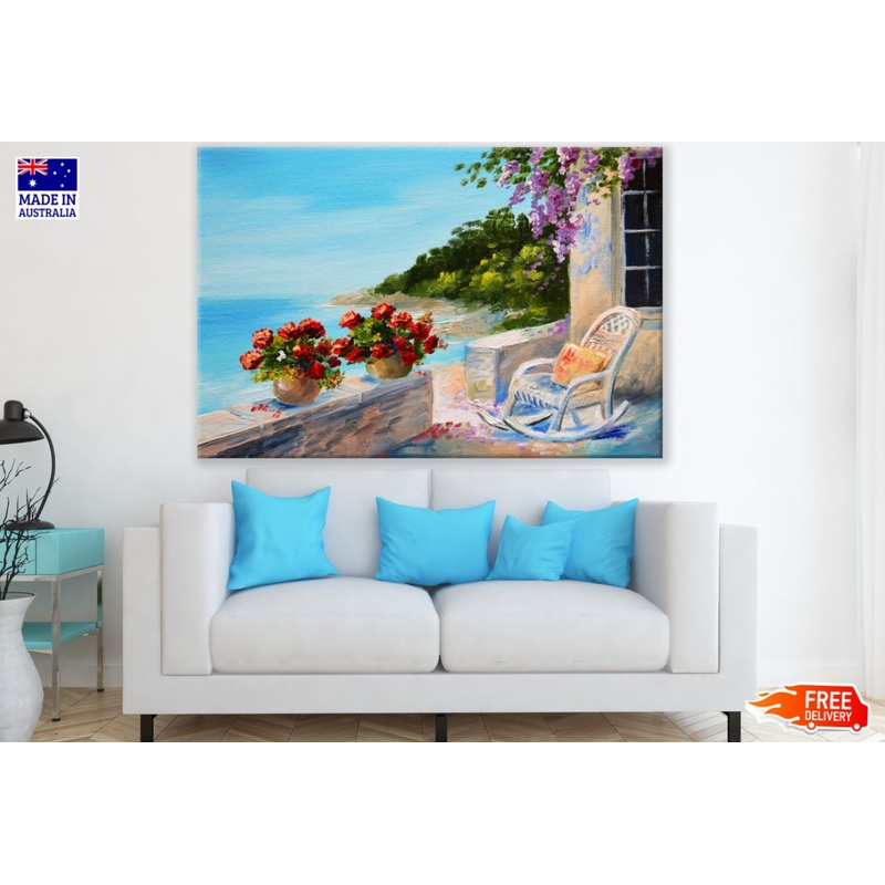 Balcony with Flower Vases Paint Print 100% Australian Made