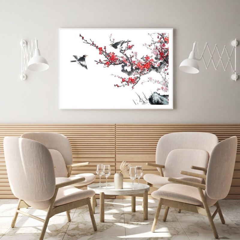 Birds on Flower Tree Watercolor Painting Home Decor Premium Quality Poster Print Choose Your Sizes