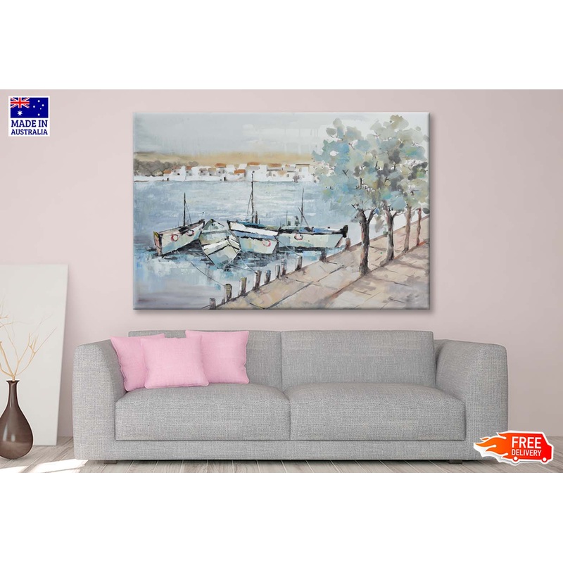 Boat On River Oil Painting Wall Art Limited Edition High Quality Print