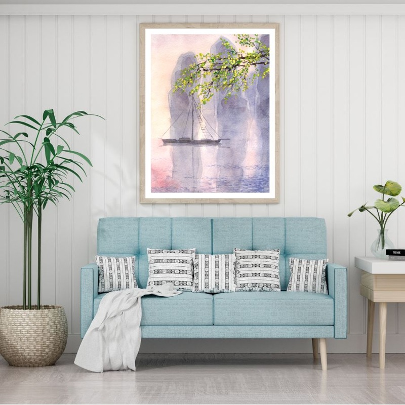Boat on Sea Watercolor Painting Home Decor Premium Quality Poster Print Choose Your Sizes