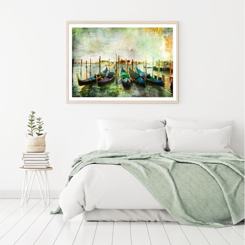 Boats on Lake Oil Painting Home Decor Premium Quality Poster Print Choose Your Sizes