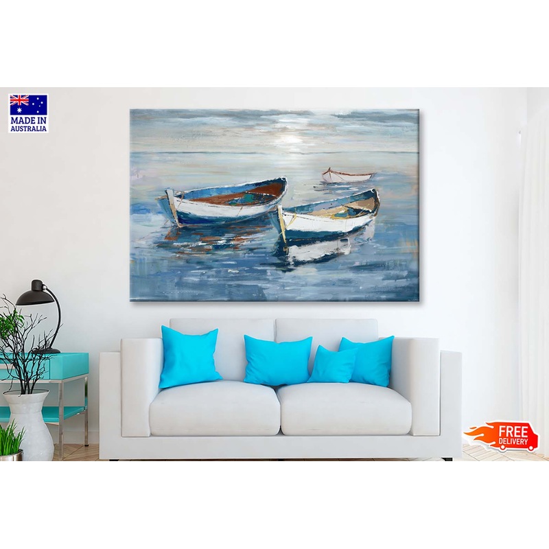 Boats On River Abstract Oil Paint Wall Art Limited Edition High Quality Print