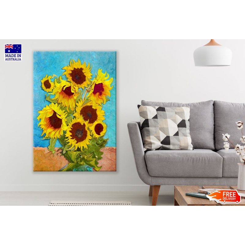 Sunflowers Closeup Oil Painting Print 100% Australian Made